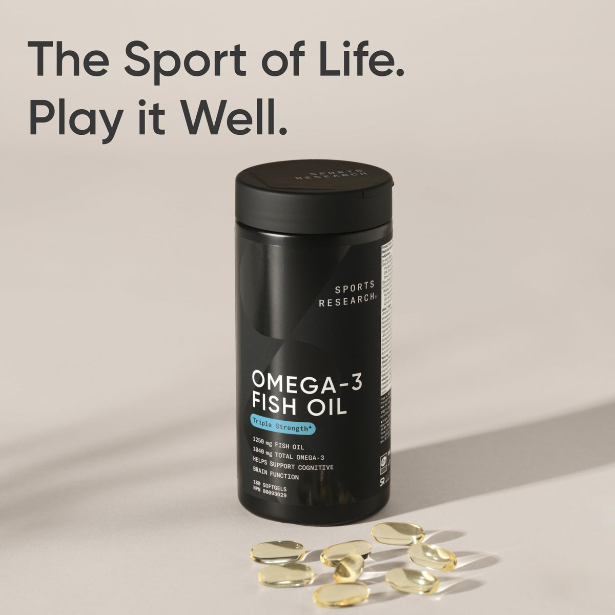 Sports Research® Omega-3 Fish Oil 1250mg from Wild Alaska Pollock, 90 Count