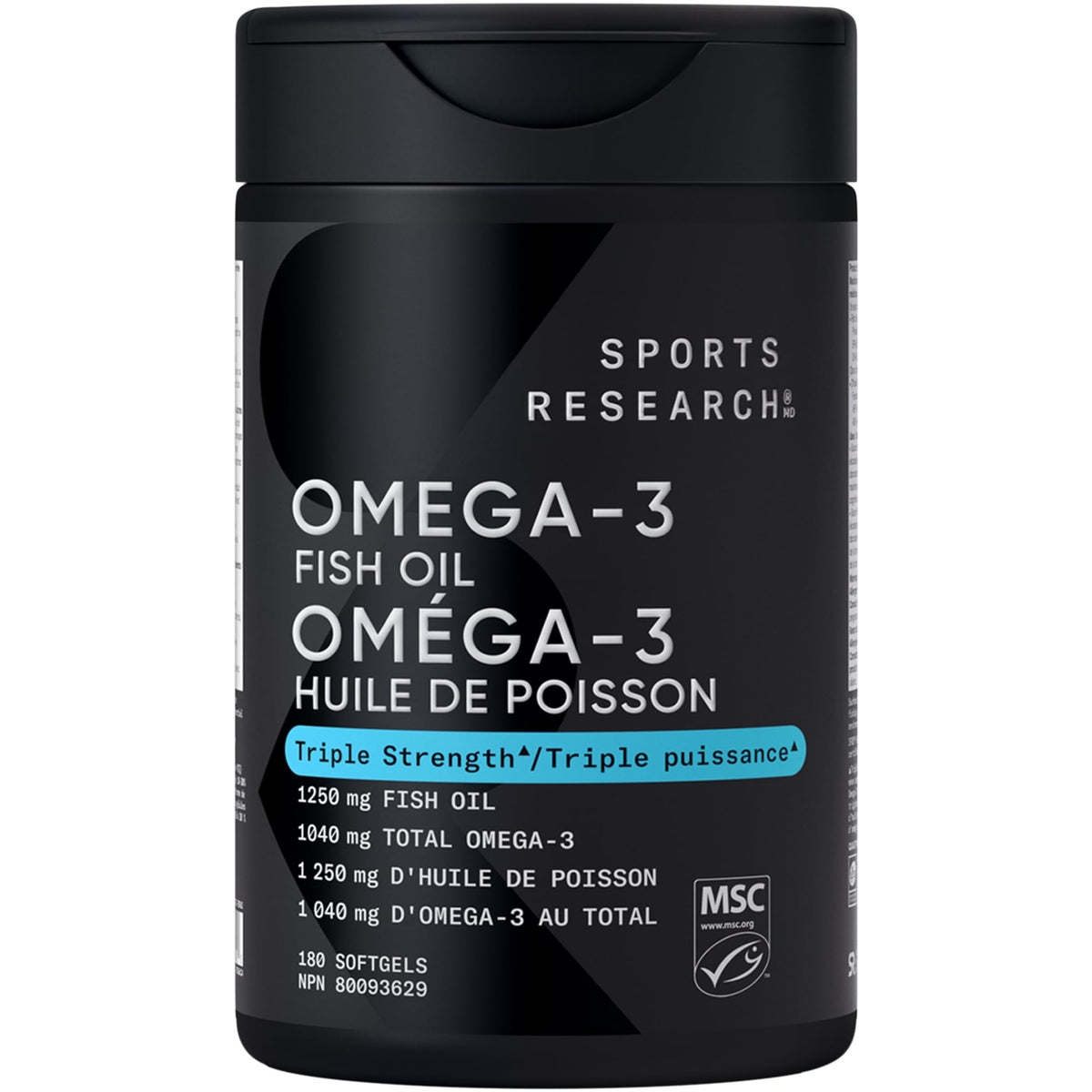 Sports Research® Omega-3 Fish Oil 1250mg from Wild Alaska Pollock, 90 Count