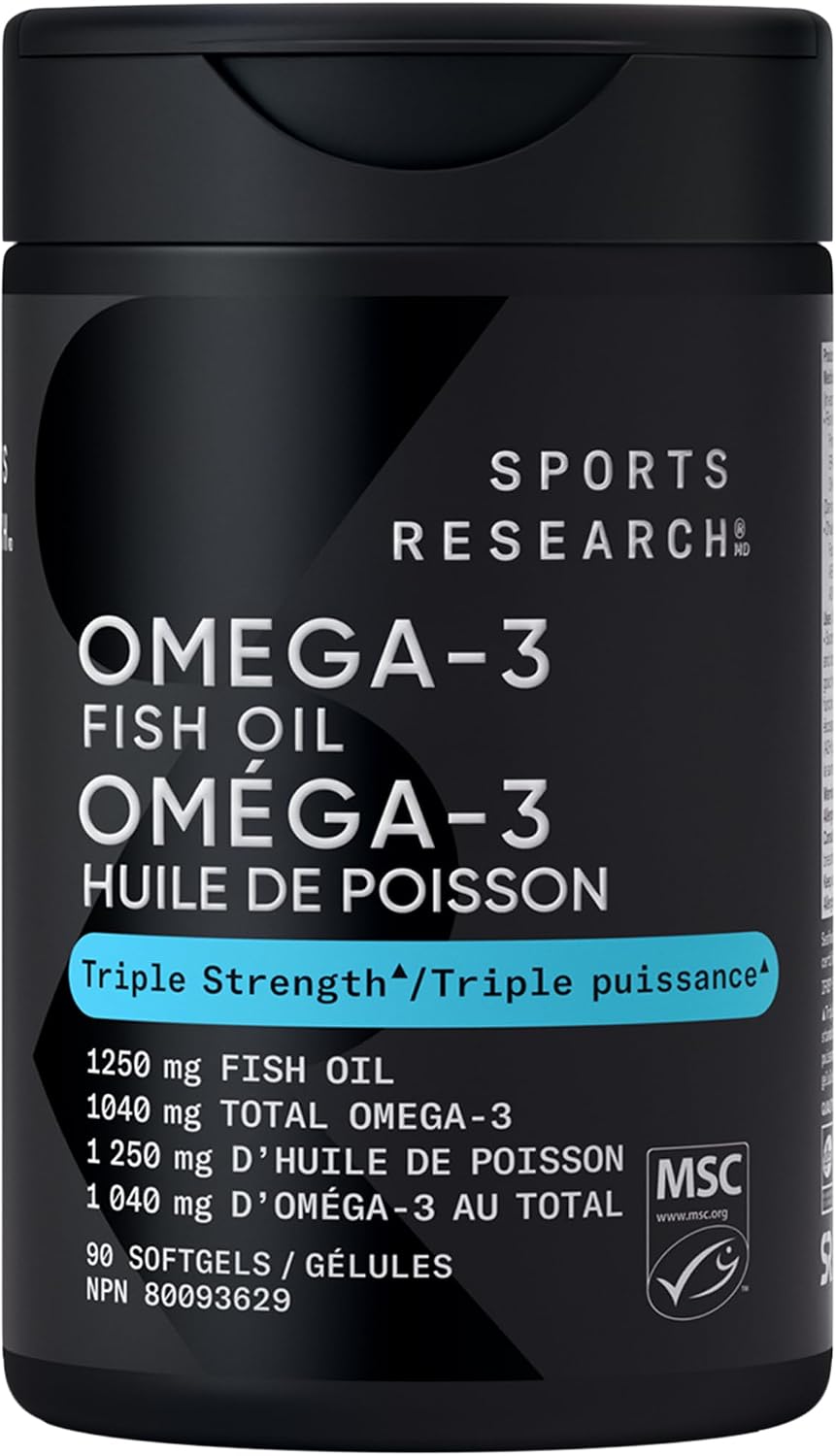 Sports Research® Omega-3 Fish Oil 1250mg from Wild Alaska Pollock, 90 Count