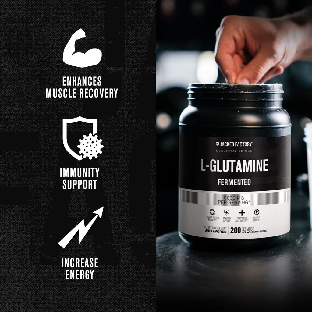 L-Glutamine Powder 500g, 100 Servings - Vegan Fermented L Glutamine for Post Workout Muscle Recovery, Immunity, Digestive Health - Tested & Trusted, No Artificial Fillers - Unflavored