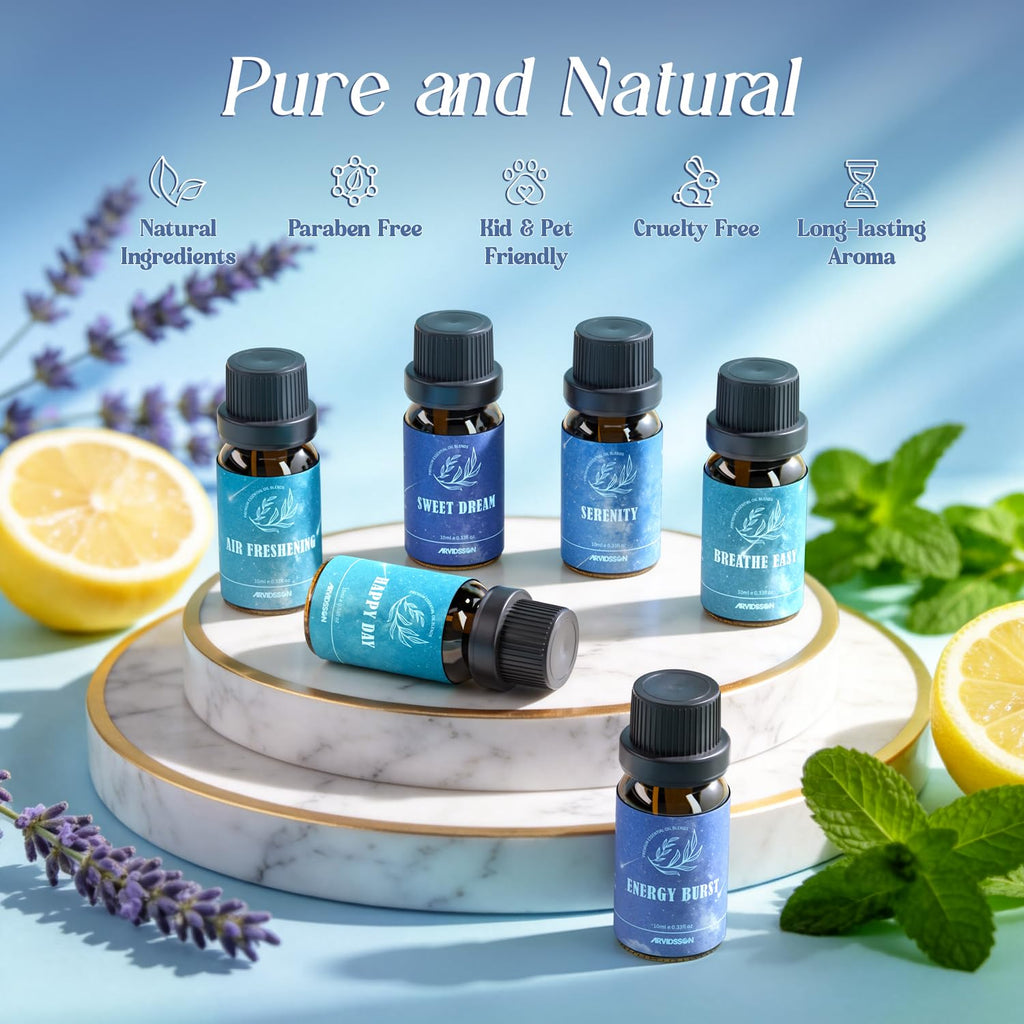 Essential Oils Roll On Set, Natural Aromatherapy Oil Roller for Body, Skin, Massage, Essential Oil Blends - Sweet Dream, Unwind, Breahte, Balance, Focus, Happy, Gifts for Women