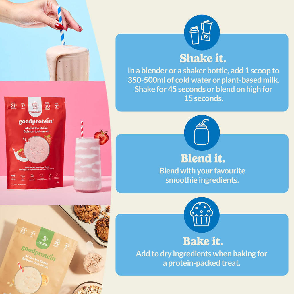 Good Protein All-in-One Shake, Plant-Based Protein Powder, Bananas & Cream
