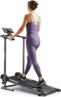 Sunny Health & Fitness Compact & Foldable Treadmill, Dual Mode Walking/Running, Non-Electric, Fixed Incline Design, Non-Slip Surface, Optional Bluetooth Free Connection with SunnyFit App
