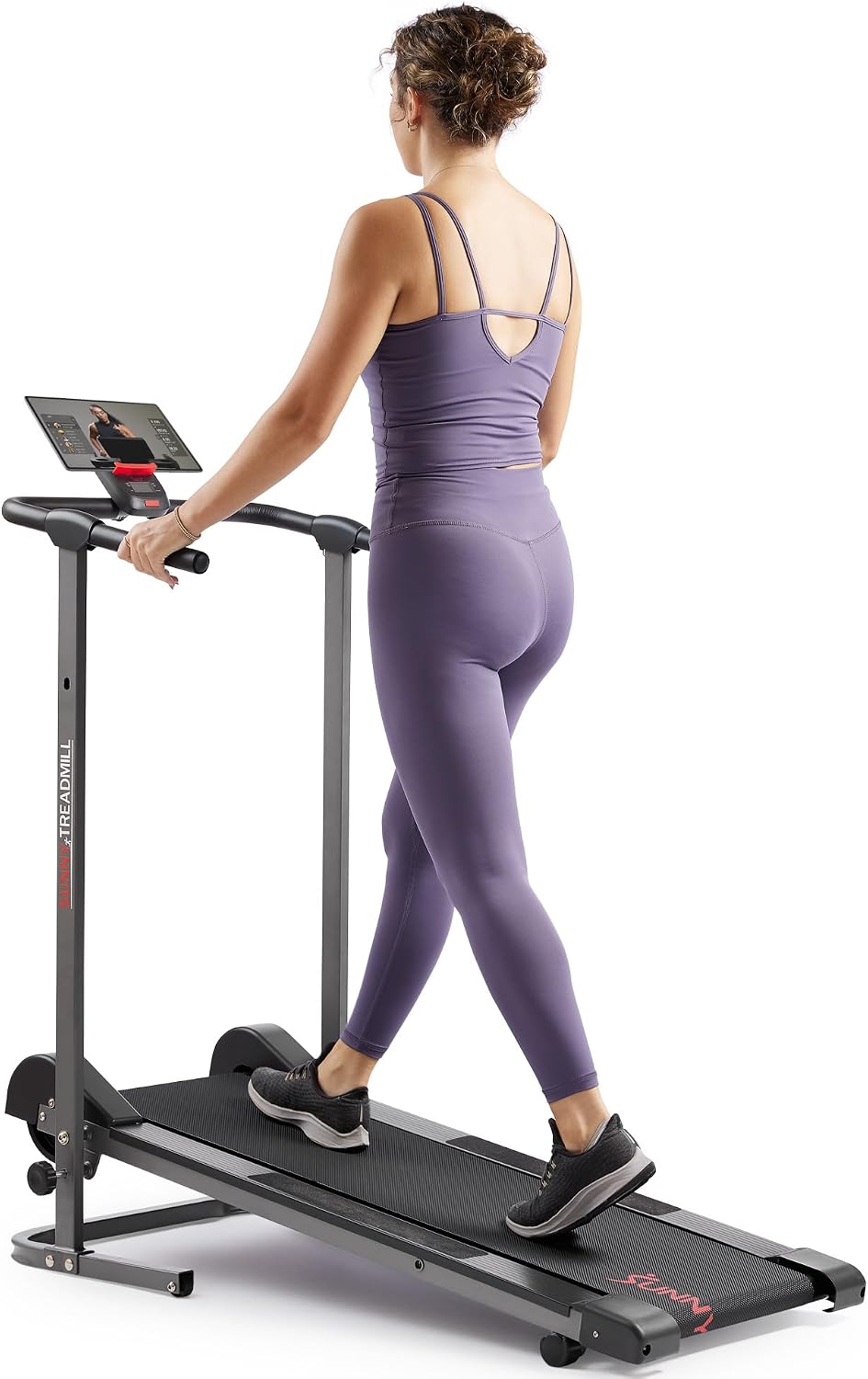 Sunny Health & Fitness Compact & Foldable Treadmill, Dual Mode Walking/Running, Non-Electric, Fixed Incline Design, Non-Slip Surface, Optional Bluetooth Free Connection with SunnyFit App