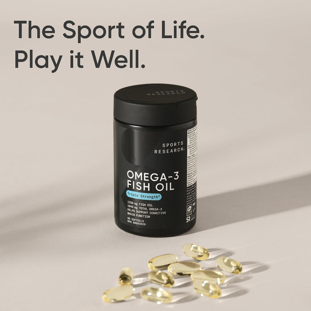 Sports Research® Omega-3 Fish Oil 1250mg from Wild Alaska Pollock, 90 Count