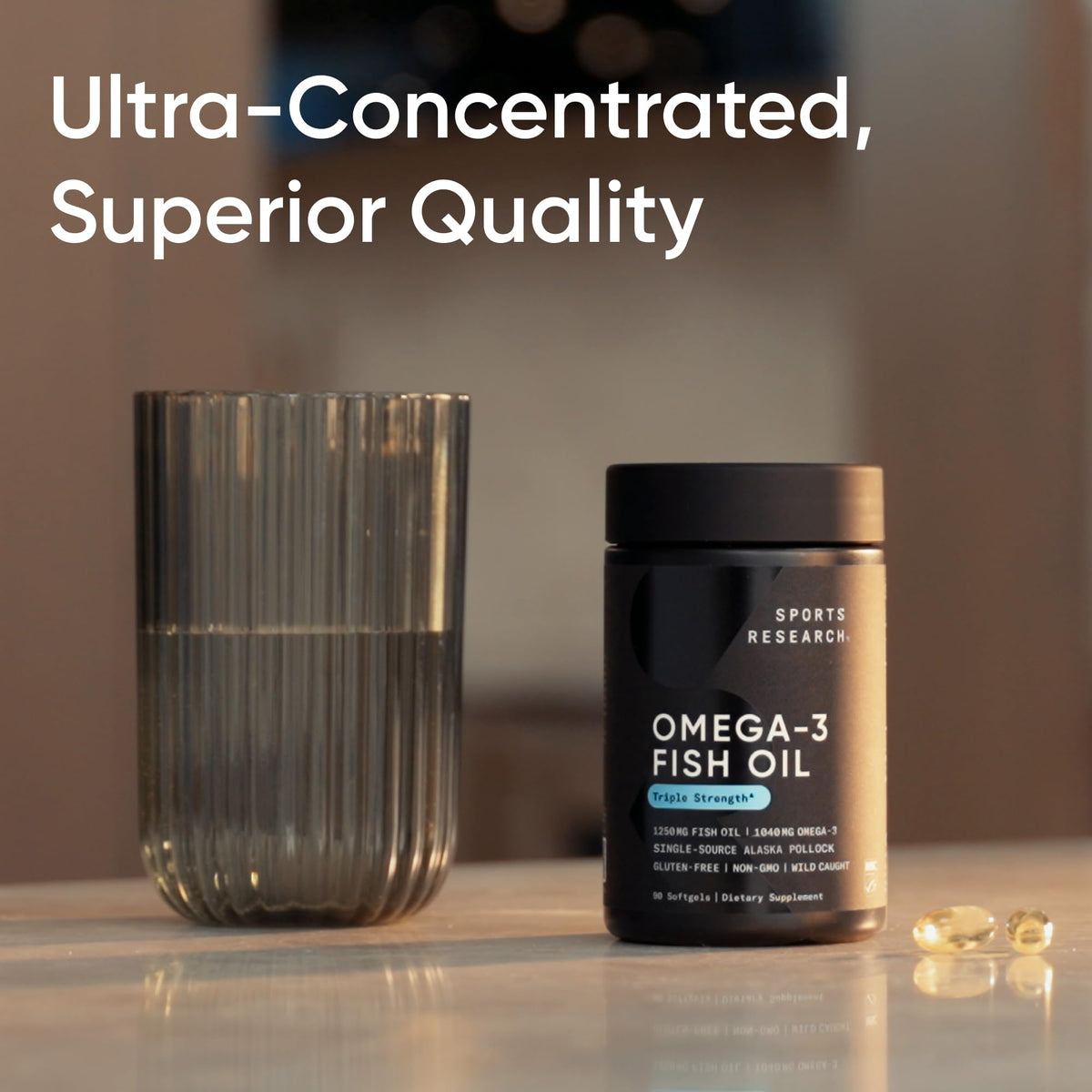Sports Research® Omega-3 Fish Oil 1250mg from Wild Alaska Pollock, 90 Count
