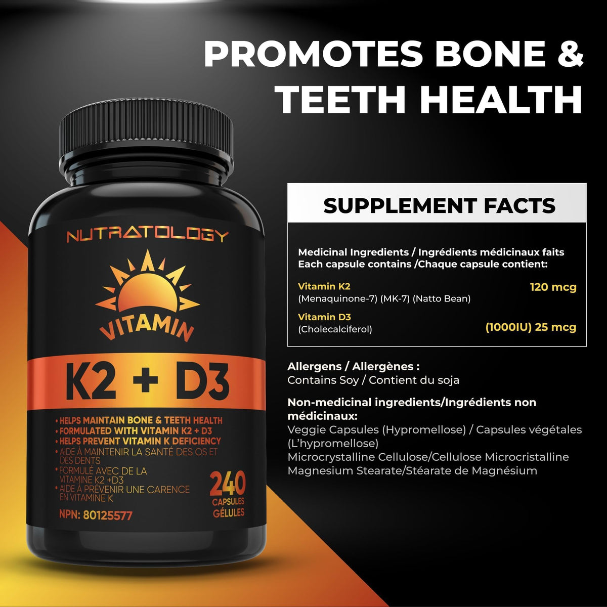 Nutratology® Vitamin K2 + D3 | Highest Potency 120 mcg/1,000 IU | 120 Count