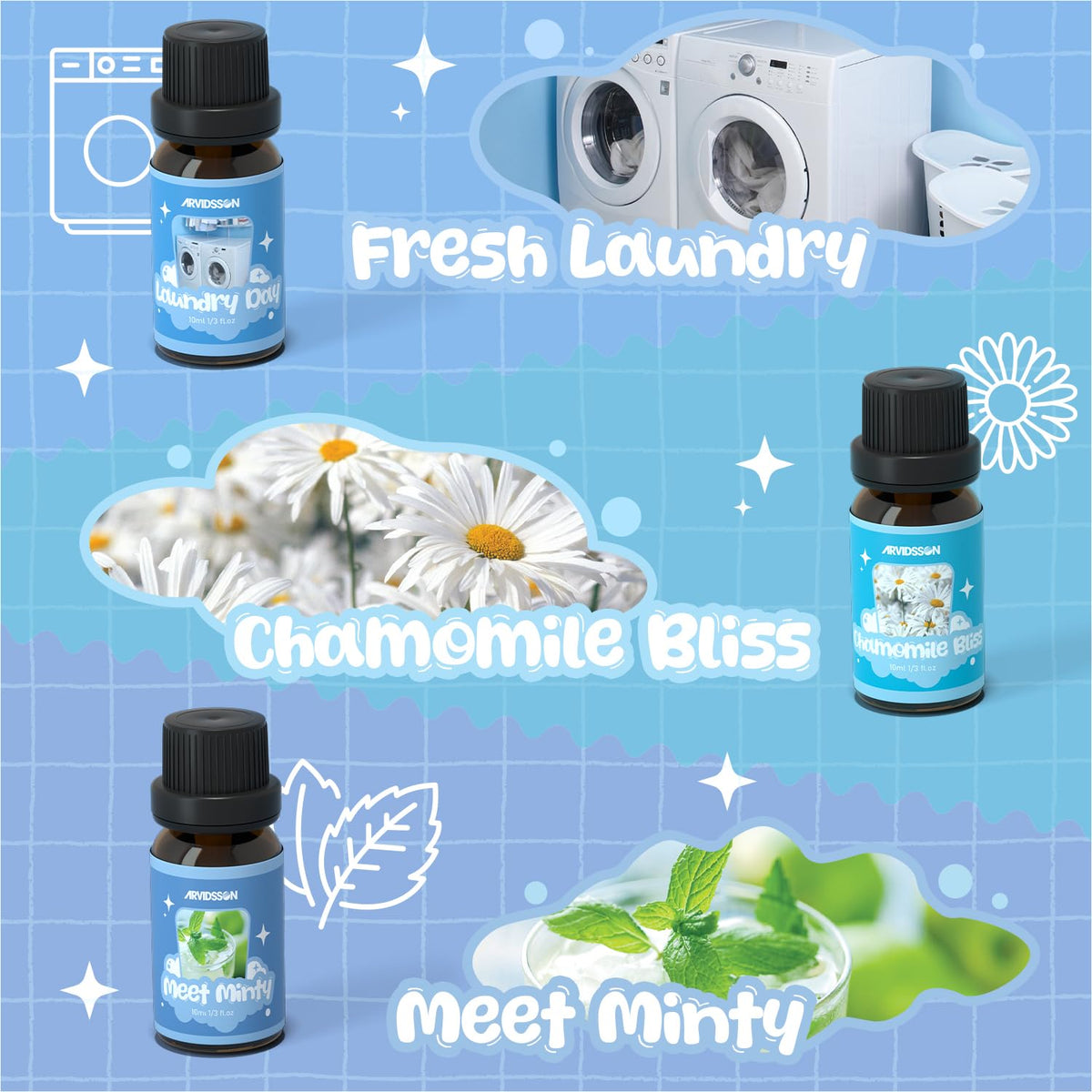 Essential Oils Roll On Set, Natural Aromatherapy Oil Roller for Body, Skin, Massage, Essential Oil Blends - Sweet Dream, Unwind, Breahte, Balance, Focus, Happy, Gifts for Women