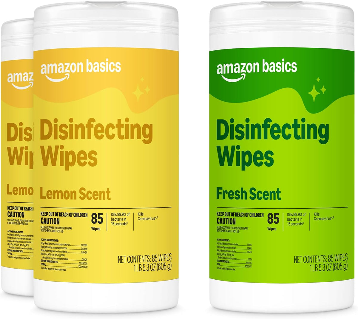 Amazon Basics Disinfecting Wipes, Fresh scent, Sanitizes, Cleans, Disinfects, Deodorizes, 85 Count: Pallet of 480 (80 x 6-pack), Packaging May Vary
