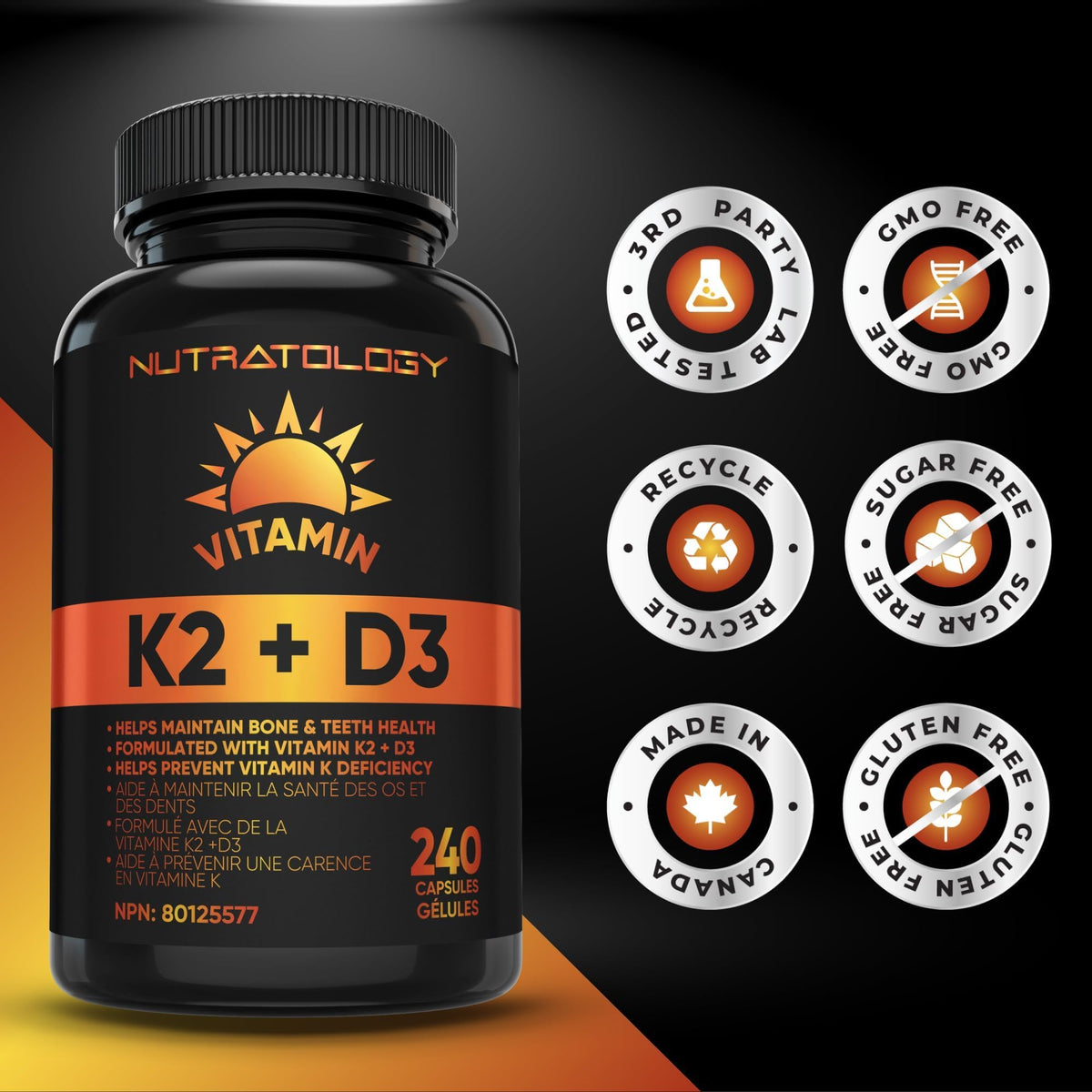 Nutratology® Vitamin K2 + D3 | Highest Potency 120 mcg/1,000 IU | 120 Count