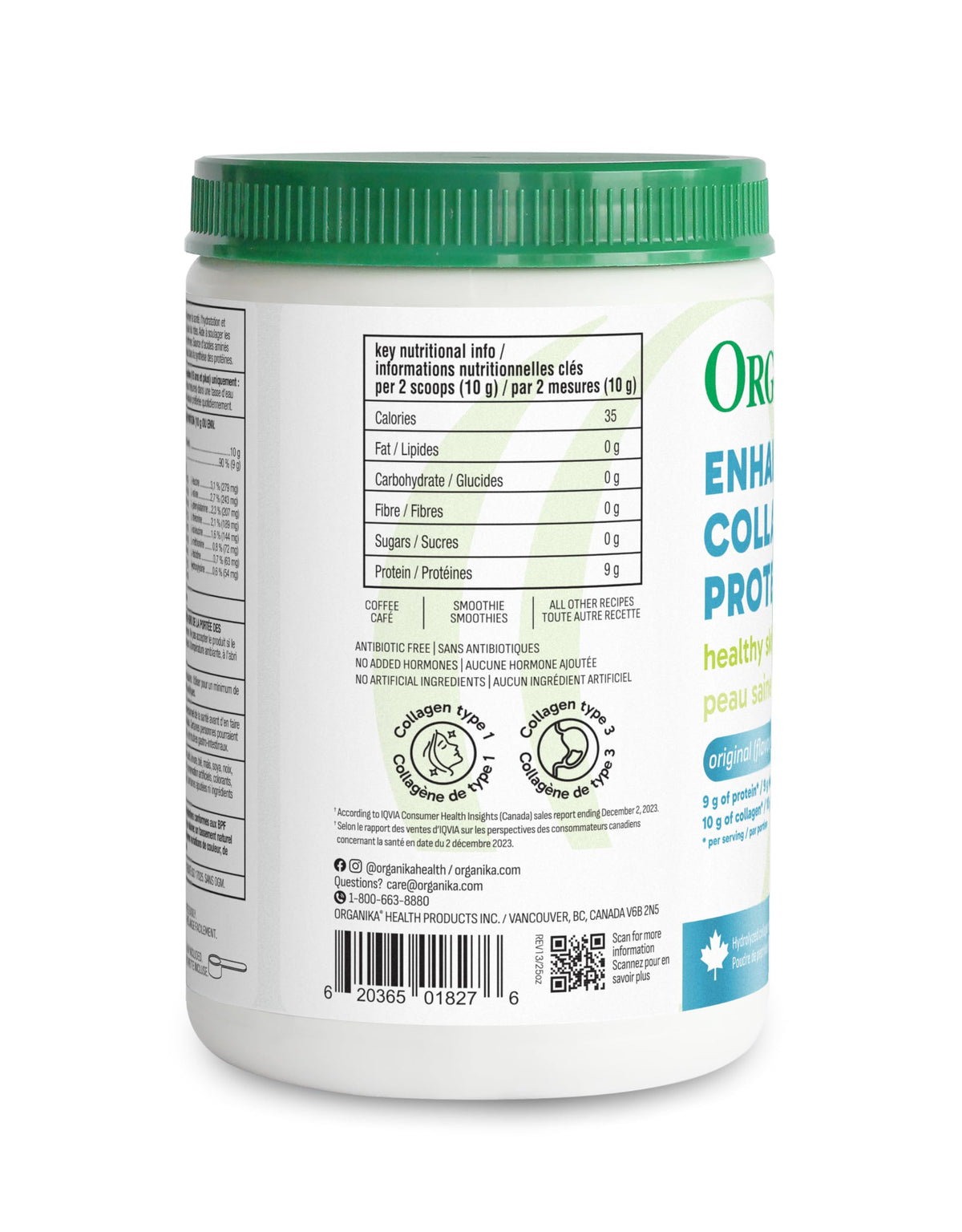 Organika Enhanced Collagen Peptides Powder (Type 1 & 3) | Unflavoured - 500g, 50 servings