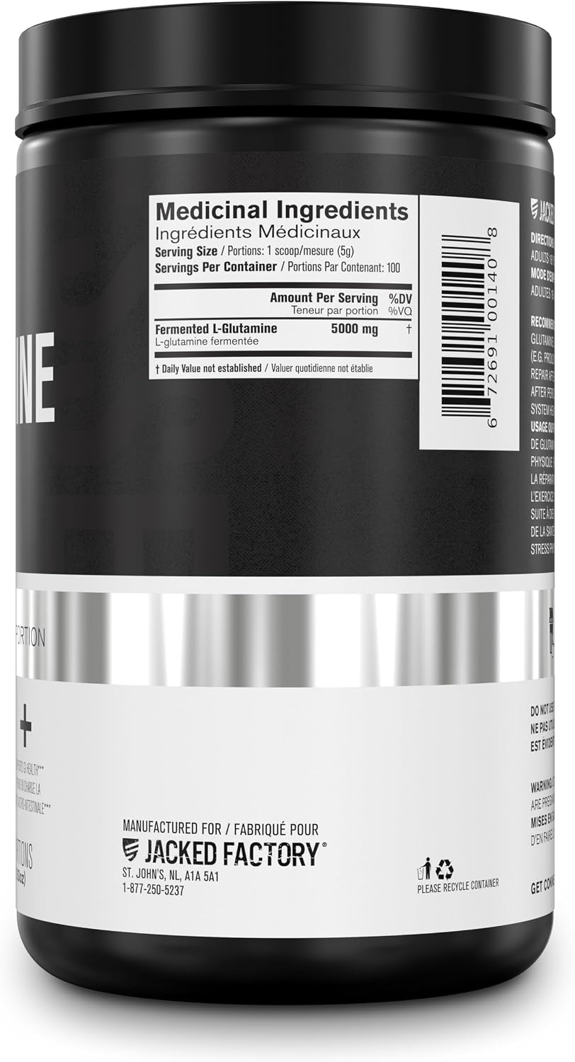 L-Glutamine Powder 500g, 100 Servings - Vegan Fermented L Glutamine for Post Workout Muscle Recovery, Immunity, Digestive Health - Tested & Trusted, No Artificial Fillers - Unflavored