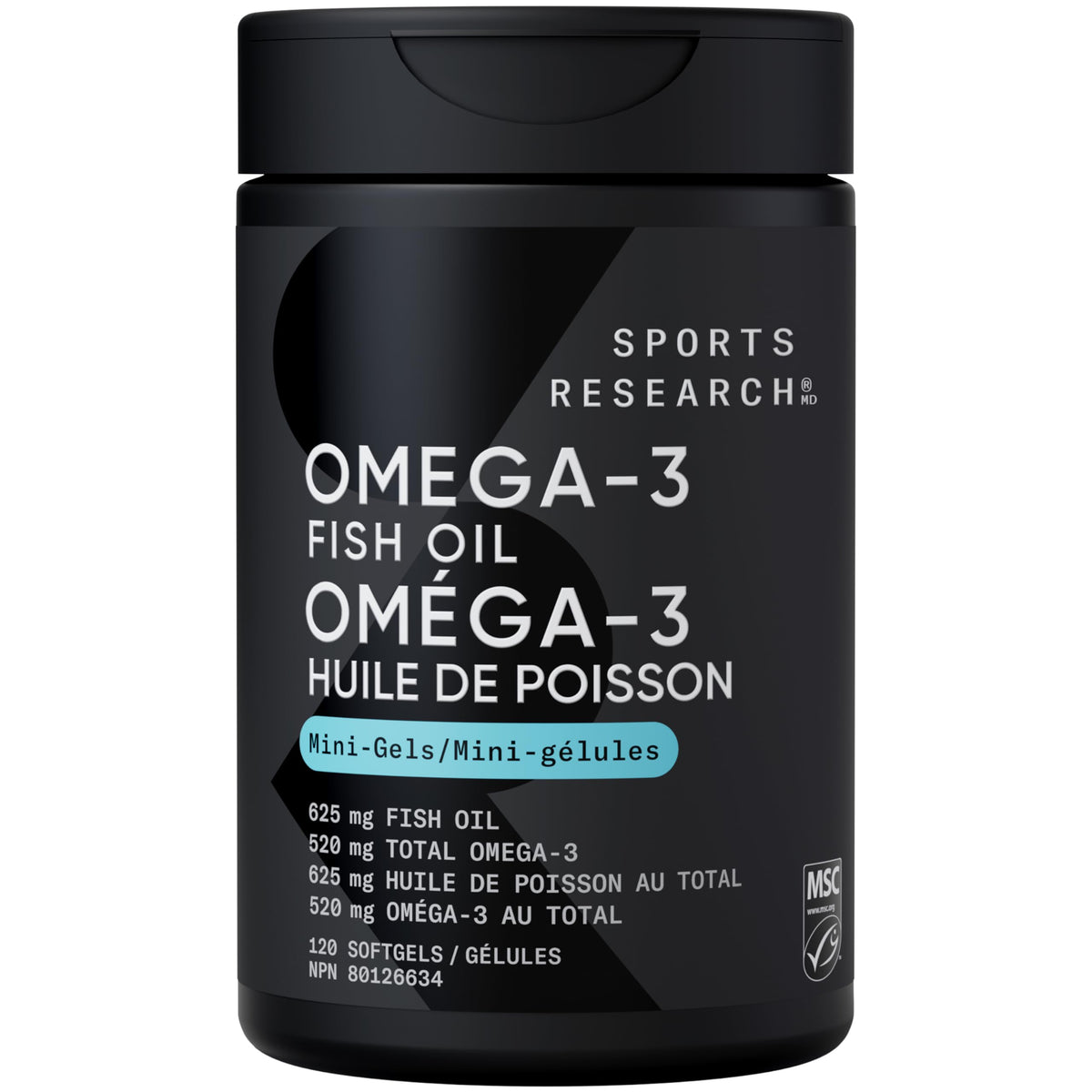Sports Research® Omega-3 Fish Oil 1250mg from Wild Alaska Pollock, 90 Count
