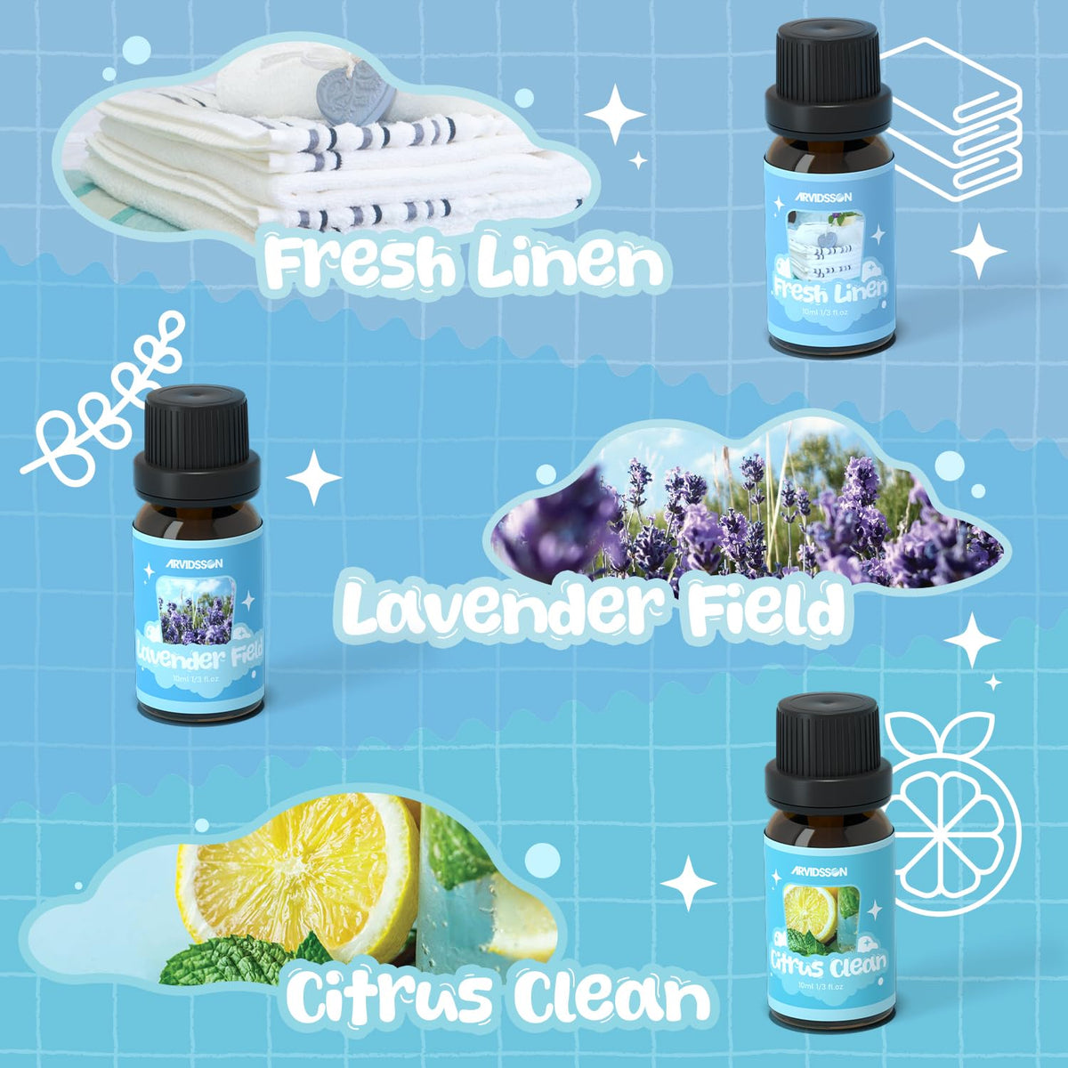 Essential Oils Roll On Set, Natural Aromatherapy Oil Roller for Body, Skin, Massage, Essential Oil Blends - Sweet Dream, Unwind, Breahte, Balance, Focus, Happy, Gifts for Women