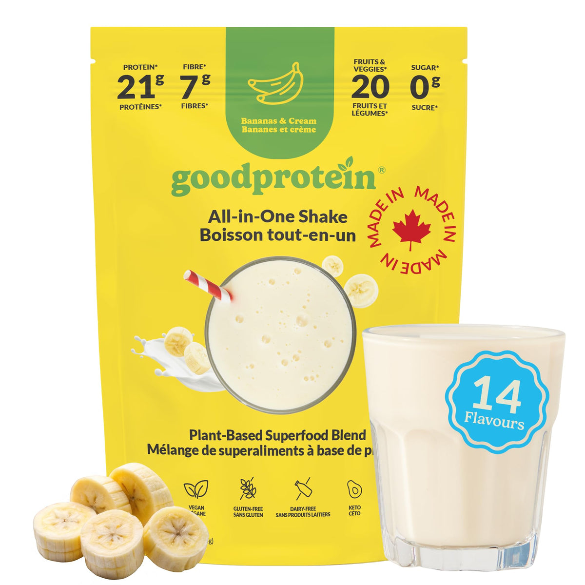 Good Protein All-in-One Shake, Plant-Based Protein Powder, Bananas & Cream
