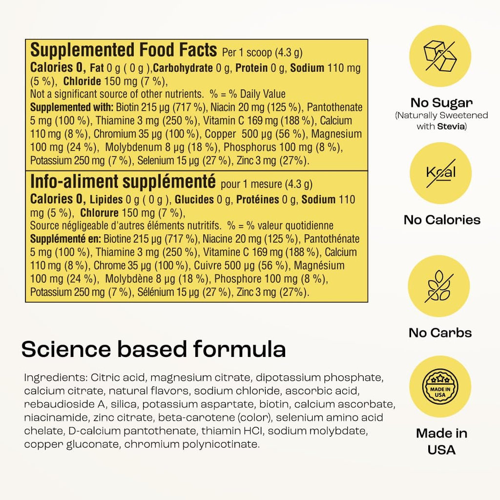 KEY NUTRIENTS Multivitamin Electrolytes Powder, Lemonade, 90 Servings