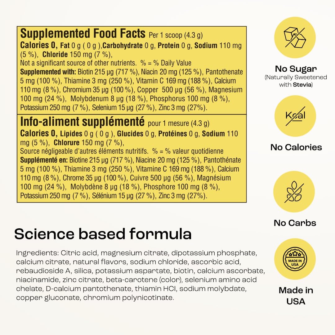 KEY NUTRIENTS Multivitamin Electrolytes Powder, Lemonade, 90 Servings