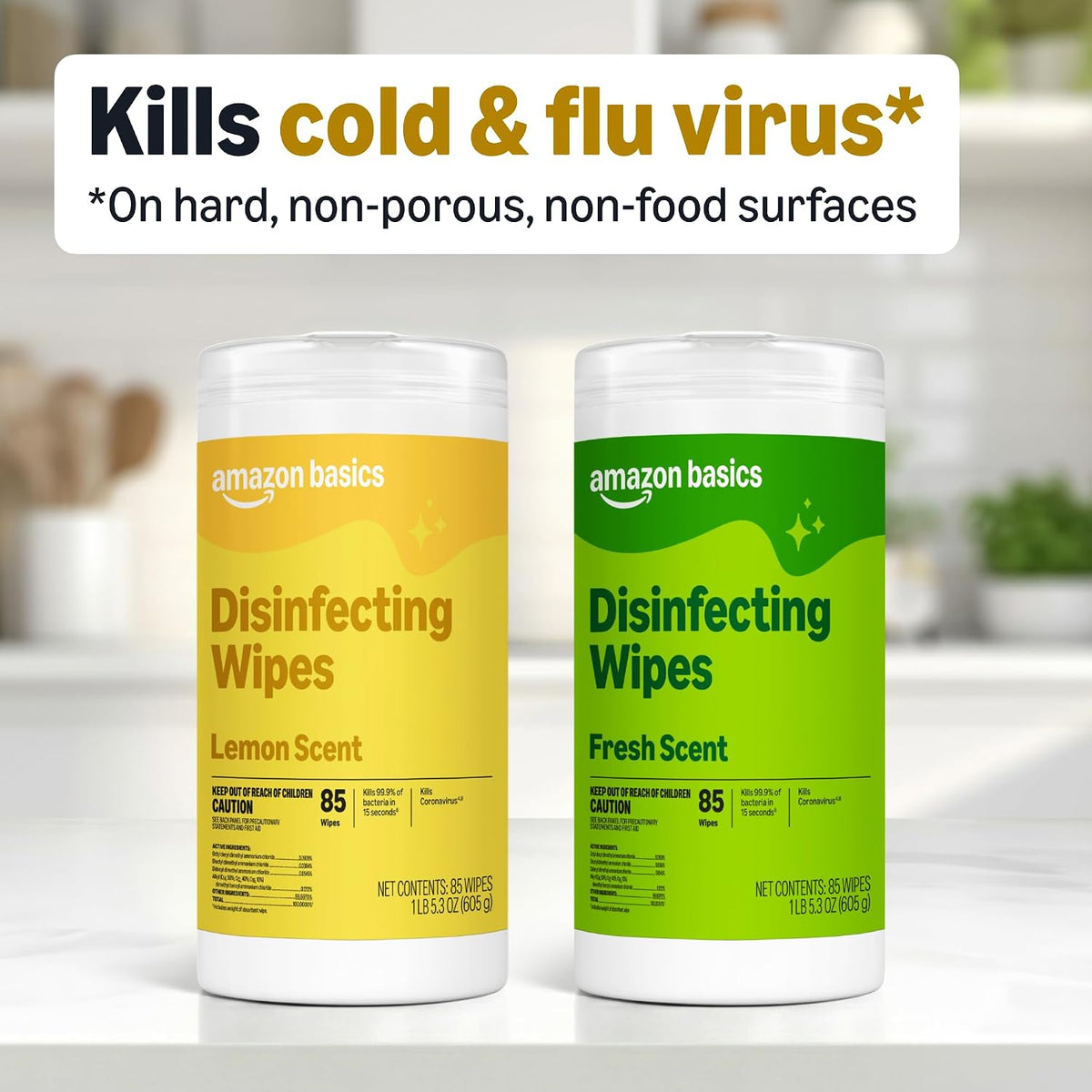 Amazon Basics Disinfecting Wipes, Fresh scent, Sanitizes, Cleans, Disinfects, Deodorizes, 85 Count: Pallet of 480 (80 x 6-pack), Packaging May Vary