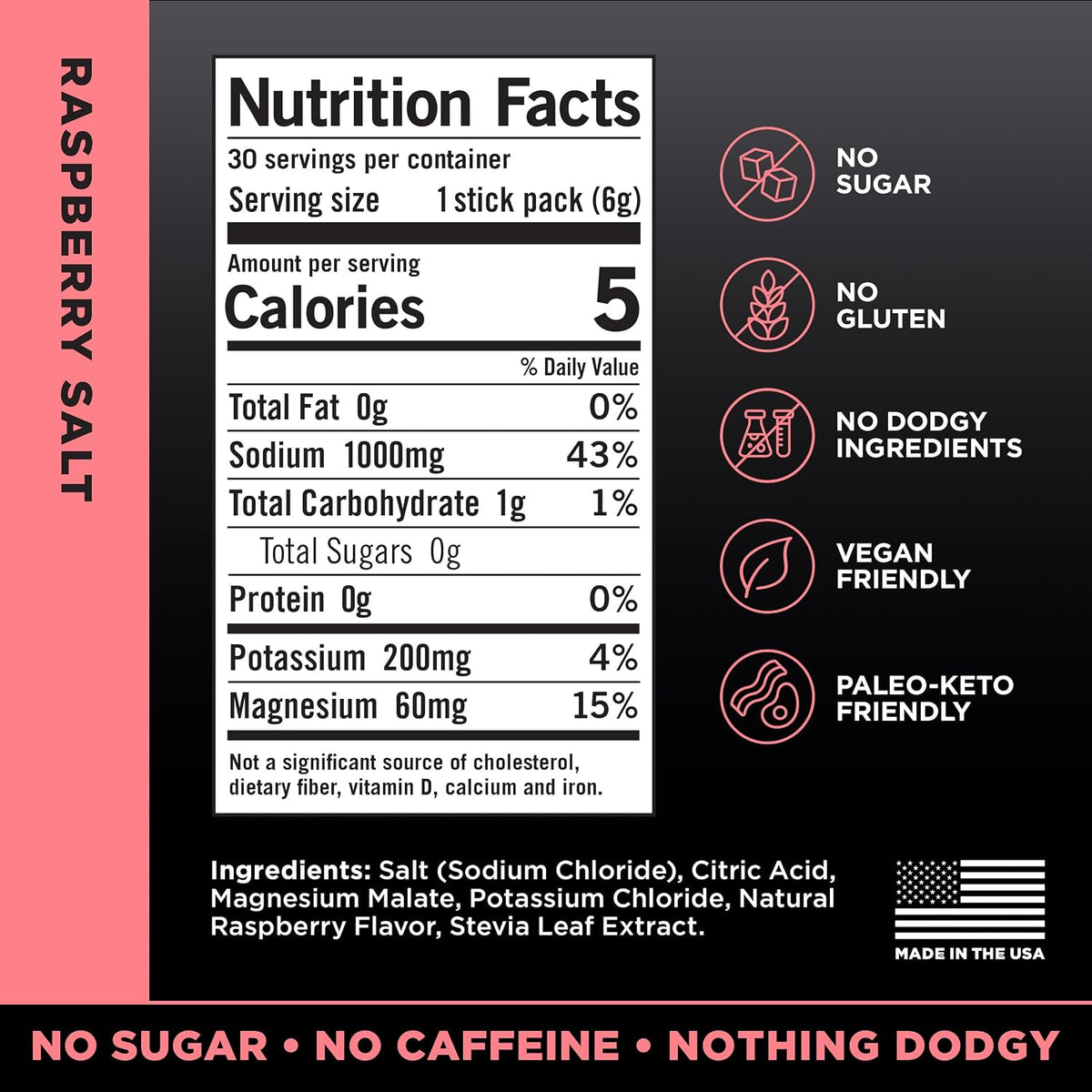 LMNT Zero Sugar Electrolytes - Raspberry Salt | Drink Mix | 30-Count