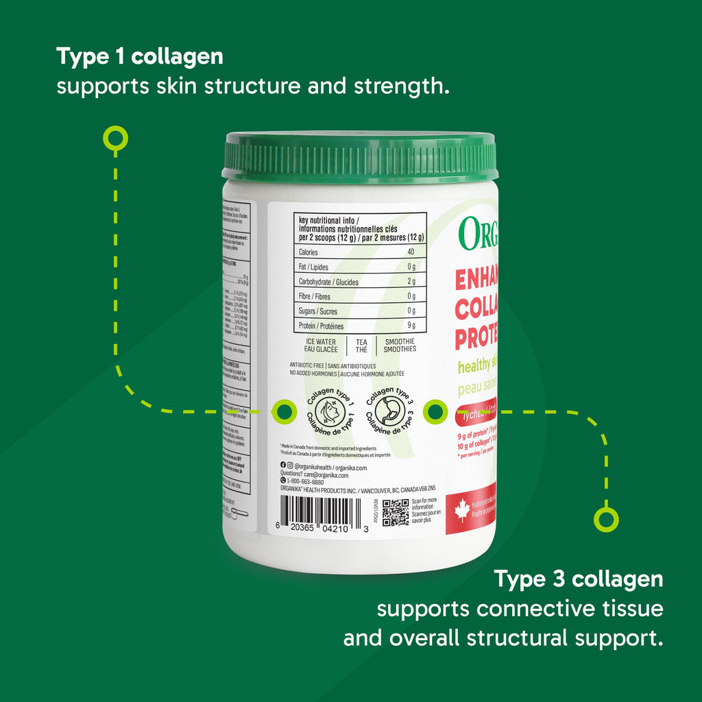 Organika Enhanced Collagen Peptides Powder (Type 1 & 3) | Unflavoured - 500g, 50 servings