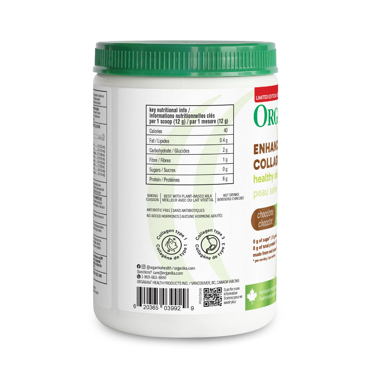 Organika Enhanced Collagen Peptides Powder (Type 1 & 3) | Unflavoured - 500g, 50 servings
