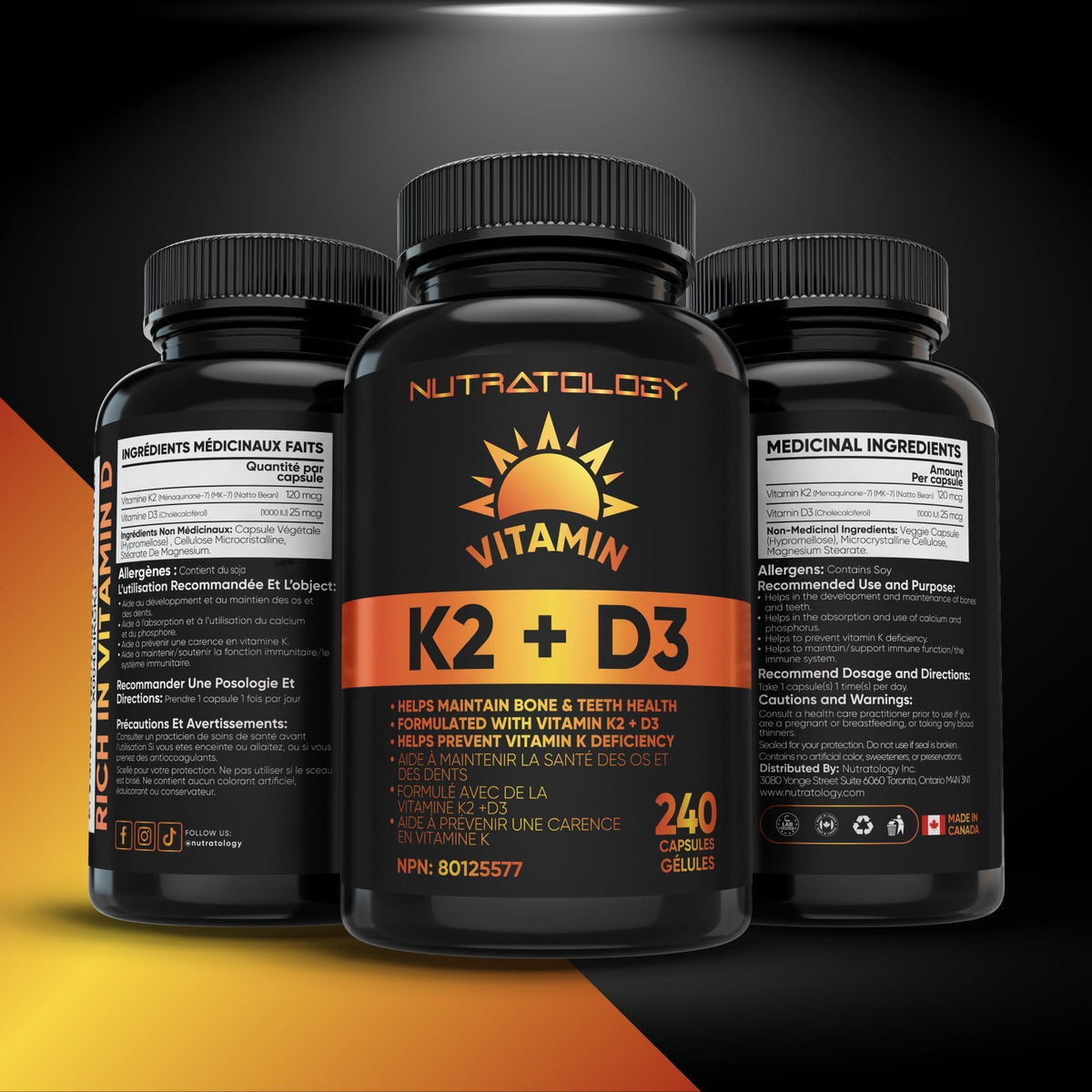 Nutratology® Vitamin K2 + D3 | Highest Potency 120 mcg/1,000 IU | 120 Count