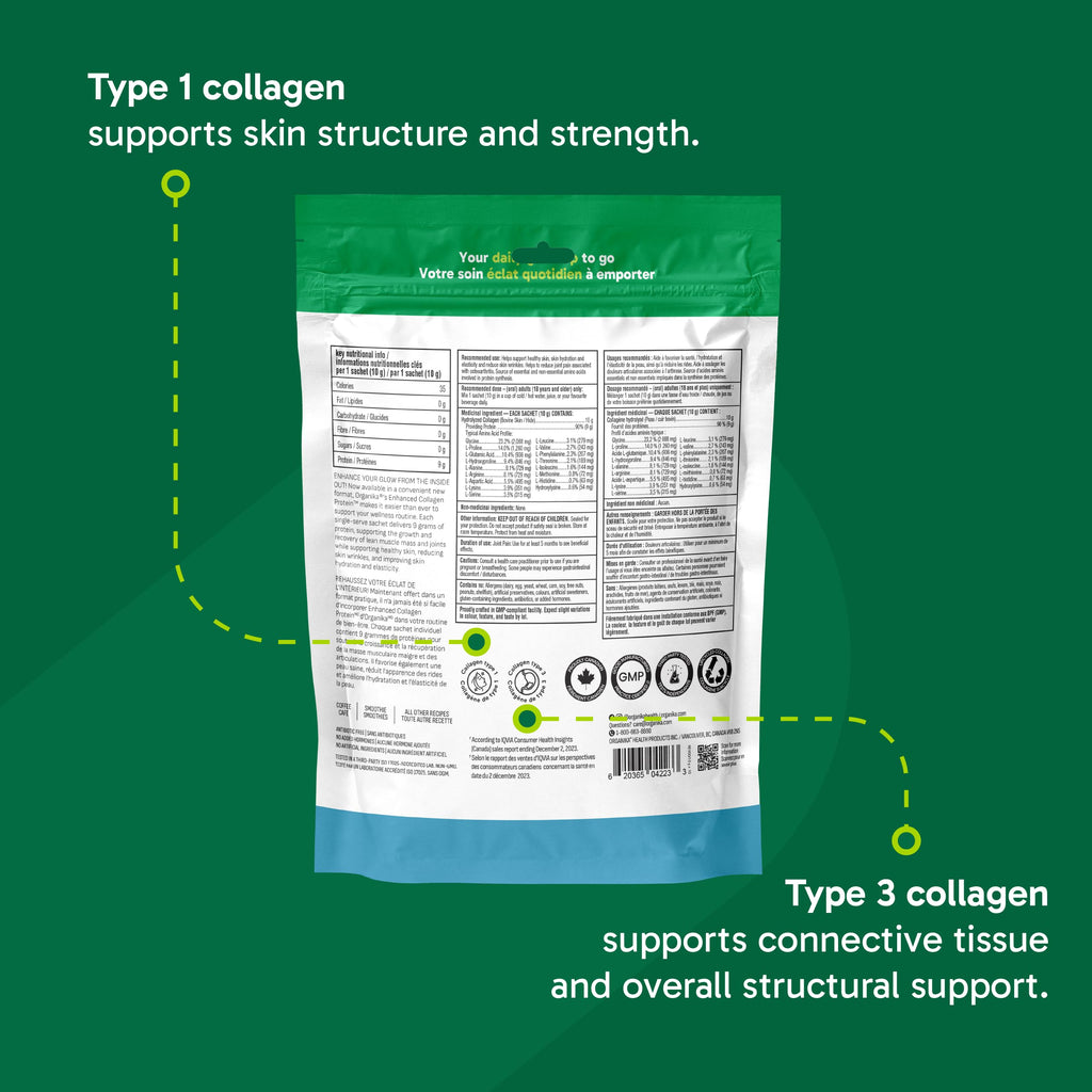 Organika Enhanced Collagen Peptides Powder (Type 1 & 3) | Unflavoured - 500g, 50 servings
