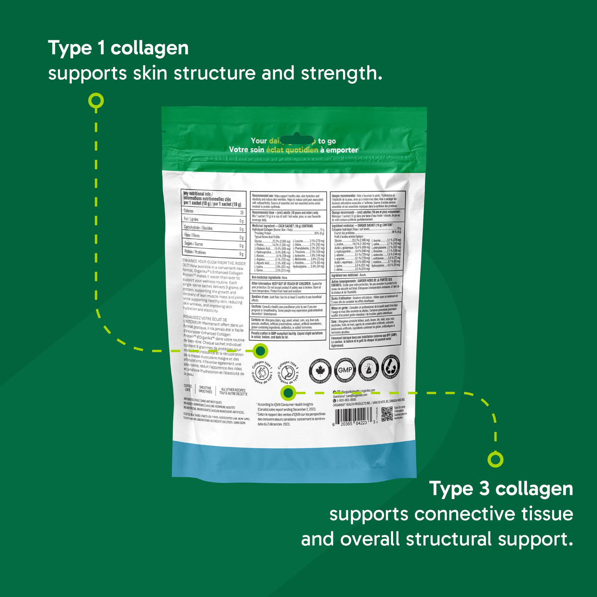Organika Enhanced Collagen Peptides Powder (Type 1 & 3) | Unflavoured - 500g, 50 servings