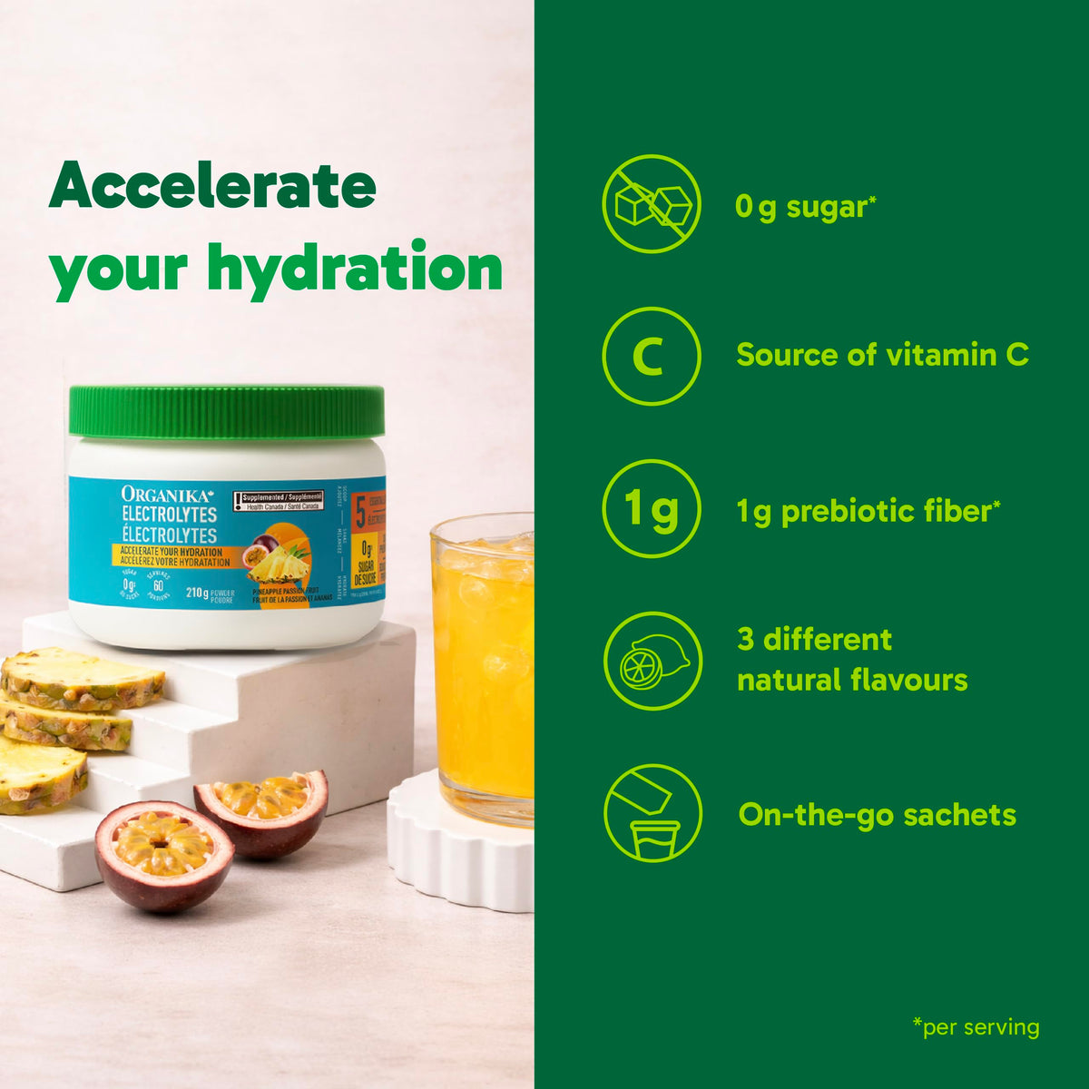 Organika Canadian-Made Electrolytes Powder |Classic Lemonade - 210g