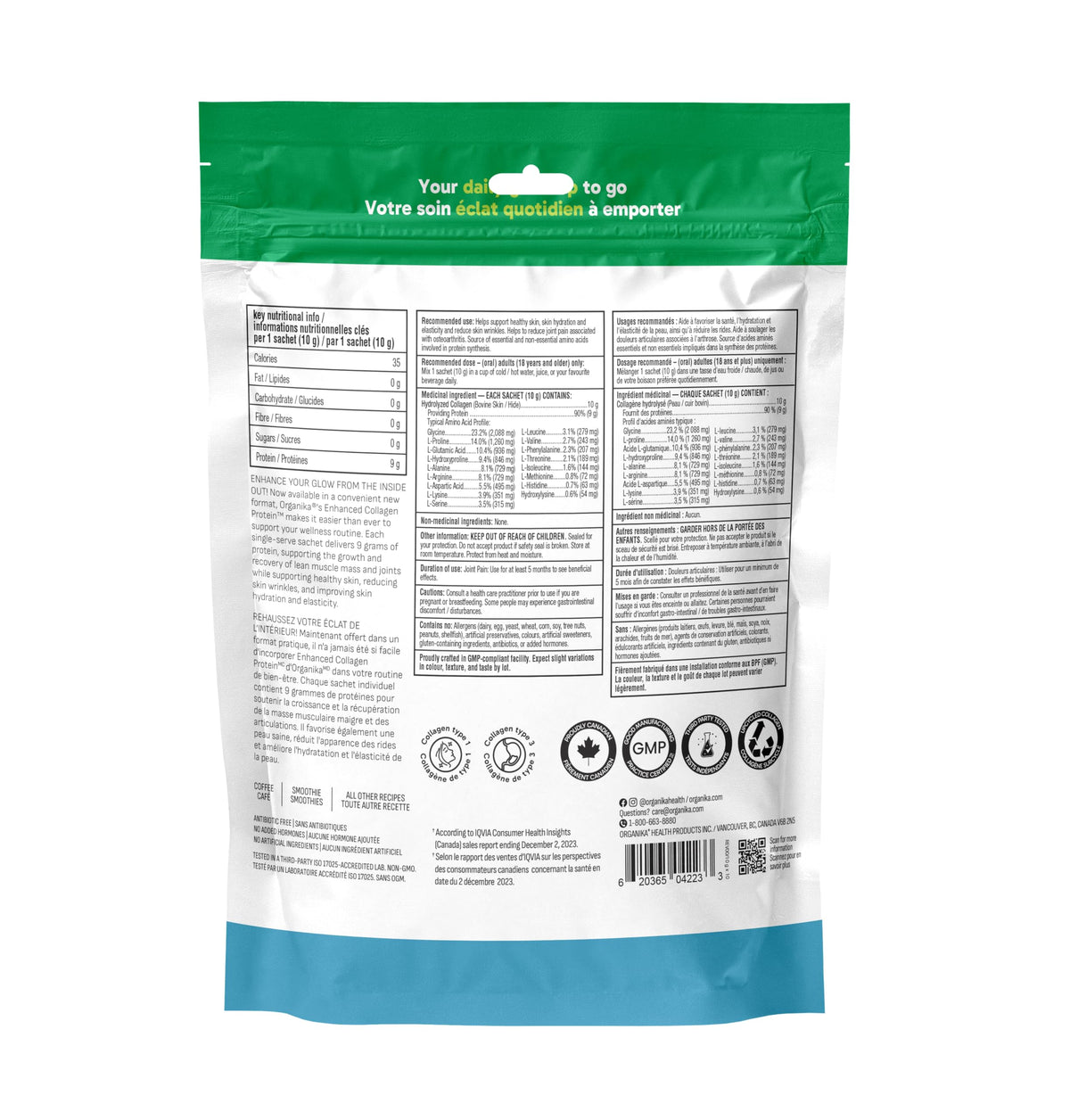 Organika Enhanced Collagen Peptides Powder (Type 1 & 3) | Unflavoured - 500g, 50 servings