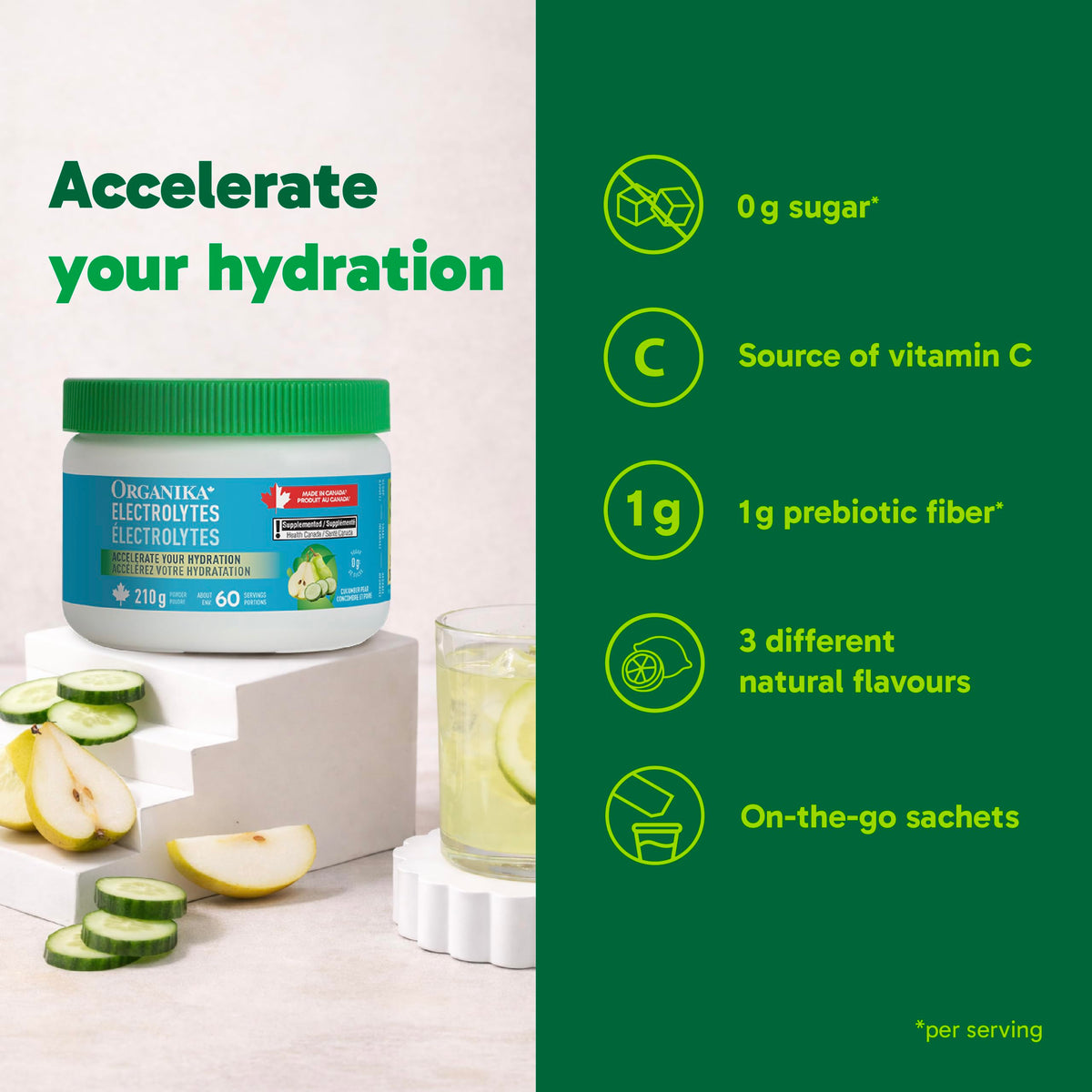 Organika Canadian-Made Electrolytes Powder |Classic Lemonade - 210g