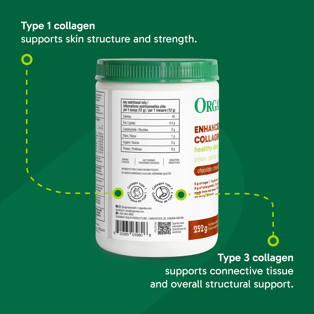 Organika Enhanced Collagen Peptides Powder (Type 1 & 3) | Unflavoured - 500g, 50 servings