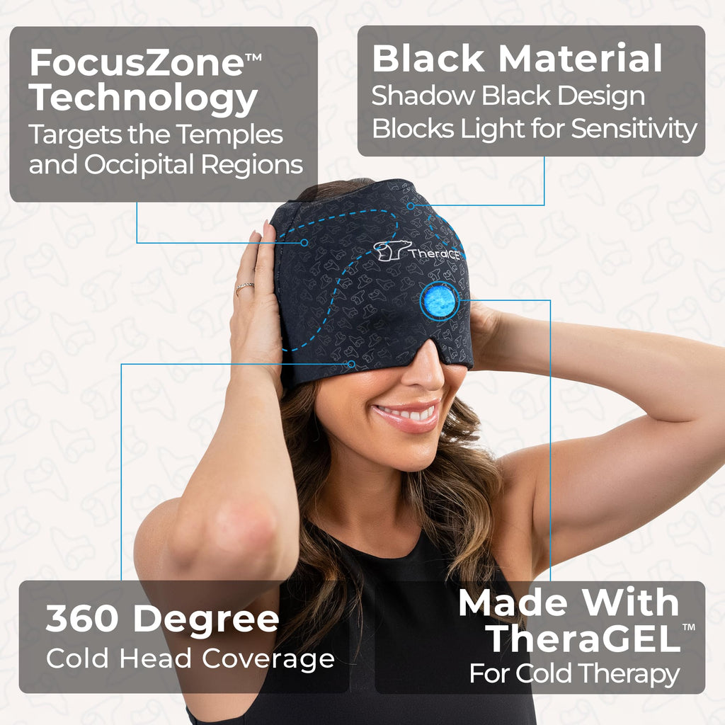 TheraICE Headache Relief Cap, Migraine Ice Pack Mask Products, Women Cooling Gel Hat, Face Cold Compress Head Wrap for Her Stress. Great Birthday Gift for Mom, Sister, Grandma, Girlfriend, & Teacher