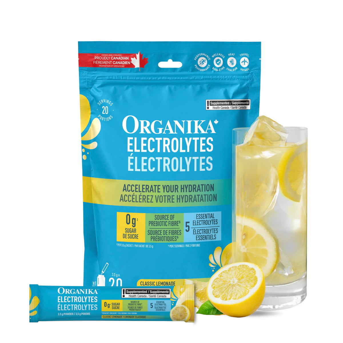Organika Canadian-Made Electrolytes Powder |Classic Lemonade - 210g