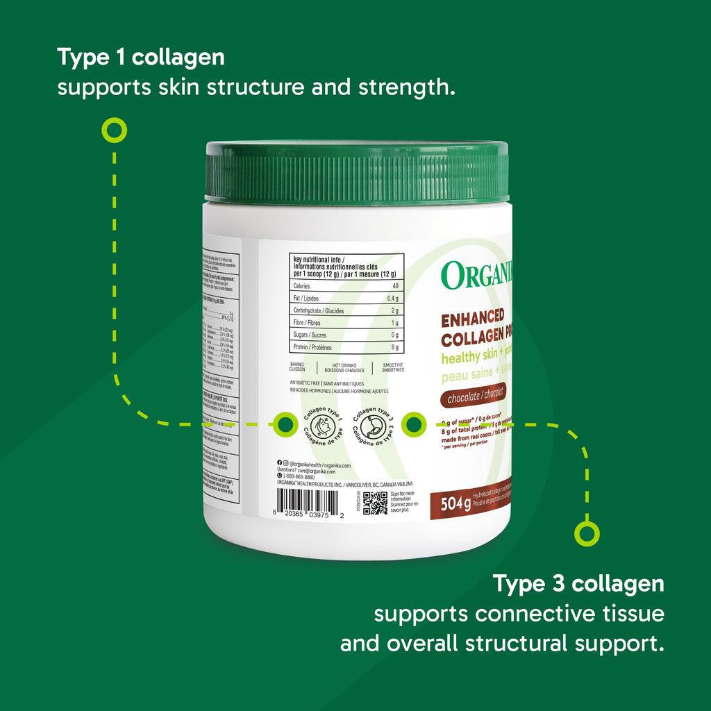 Organika Enhanced Collagen Peptides Powder (Type 1 & 3) | Unflavoured - 500g, 50 servings