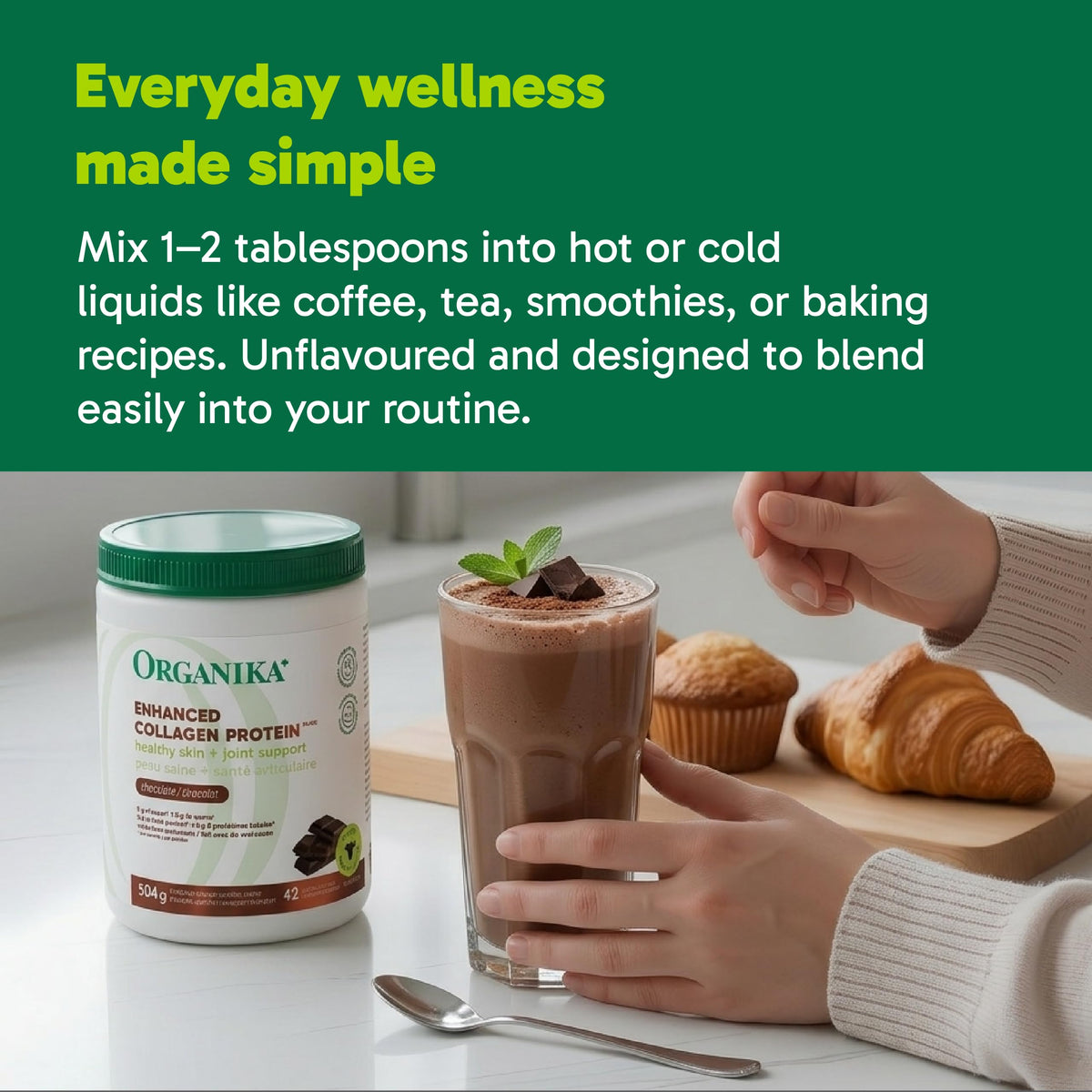 Organika Enhanced Collagen Peptides Powder (Type 1 & 3) | Unflavoured - 500g, 50 servings