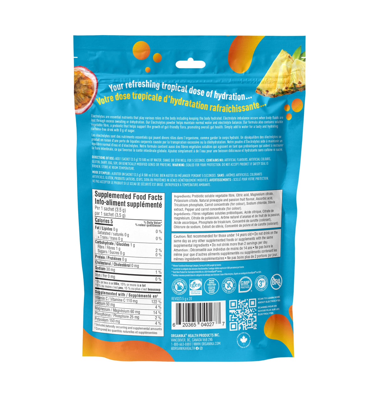 Organika Canadian-Made Electrolytes Powder |Classic Lemonade - 210g