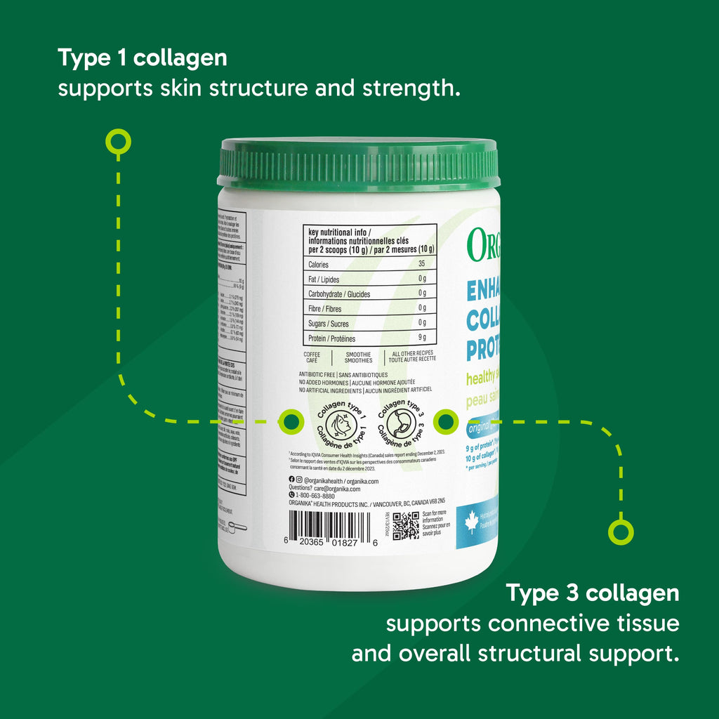 Organika Enhanced Collagen Peptides Powder (Type 1 & 3) | Unflavoured - 500g, 50 servings
