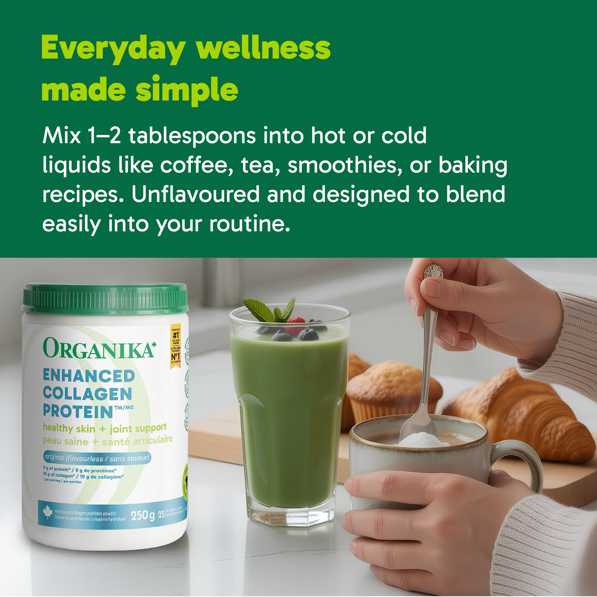 Organika Enhanced Collagen Peptides Powder (Type 1 & 3) | Unflavoured - 500g, 50 servings