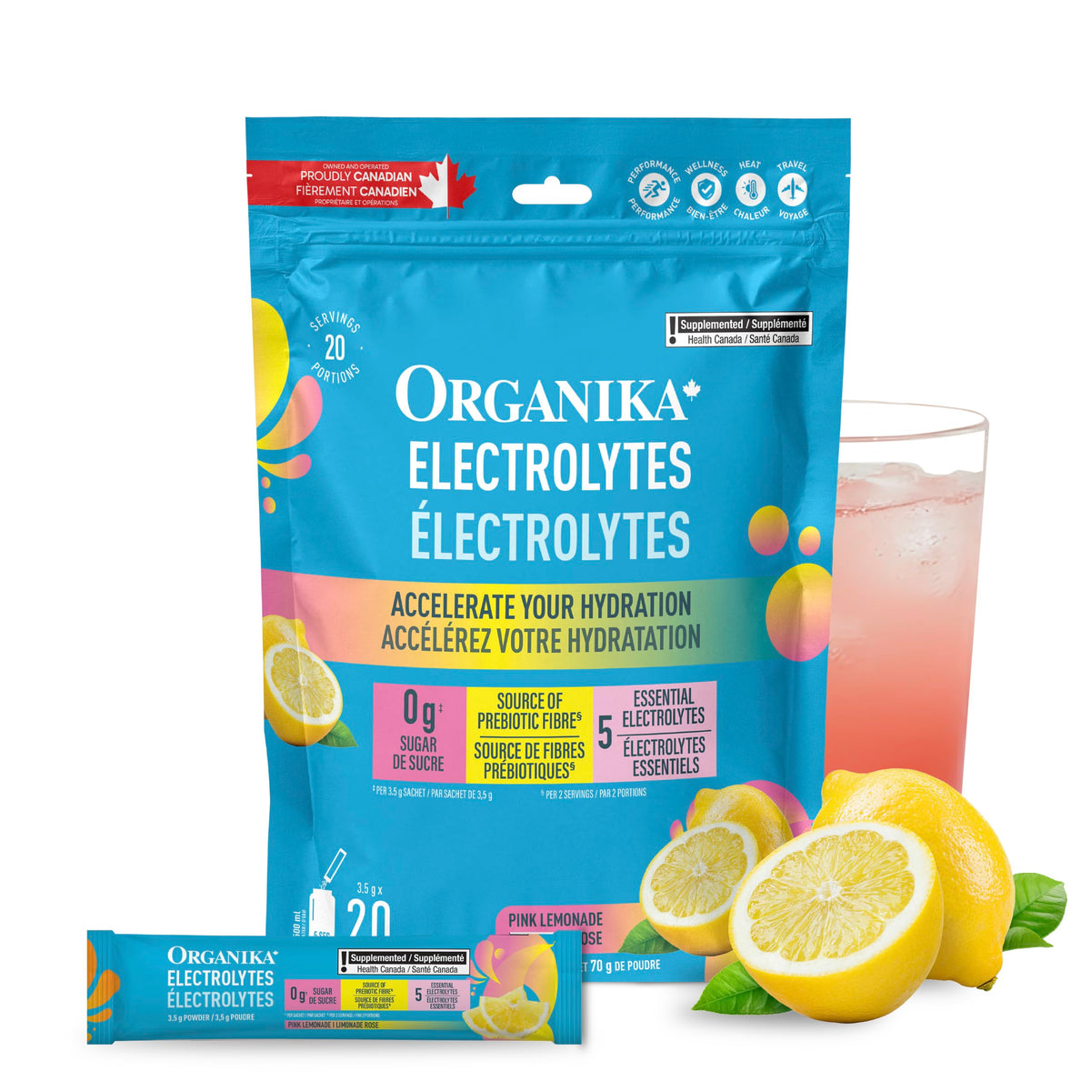 Organika Canadian-Made Electrolytes Powder |Classic Lemonade - 210g