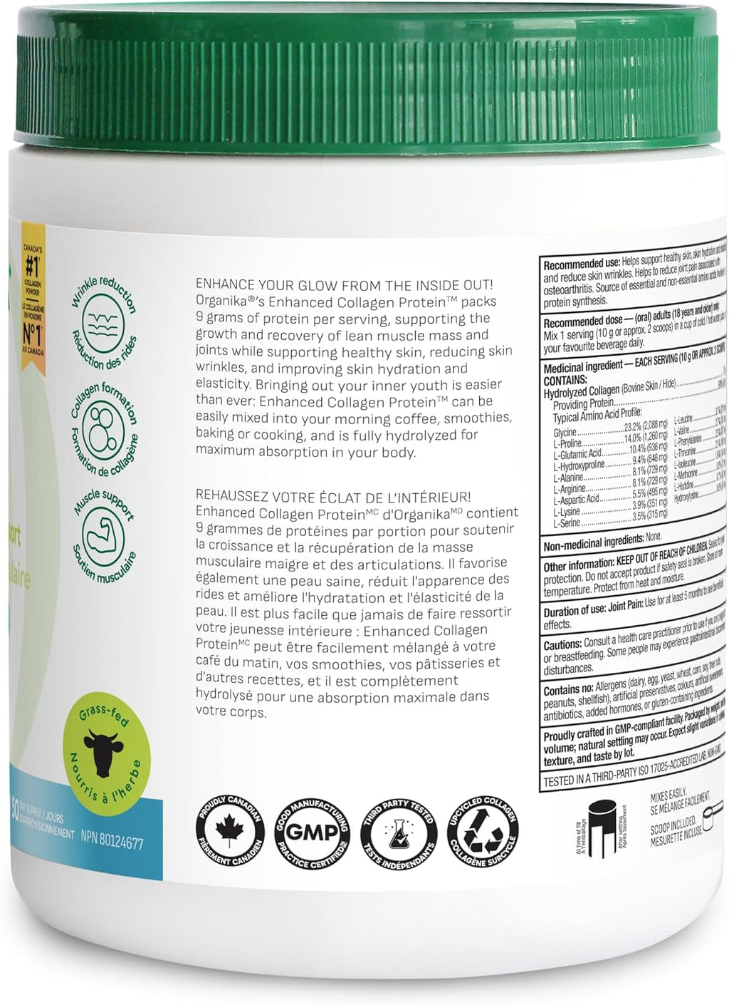 Organika Enhanced Collagen Peptides Powder (Type 1 & 3) | Unflavoured - 500g, 50 servings