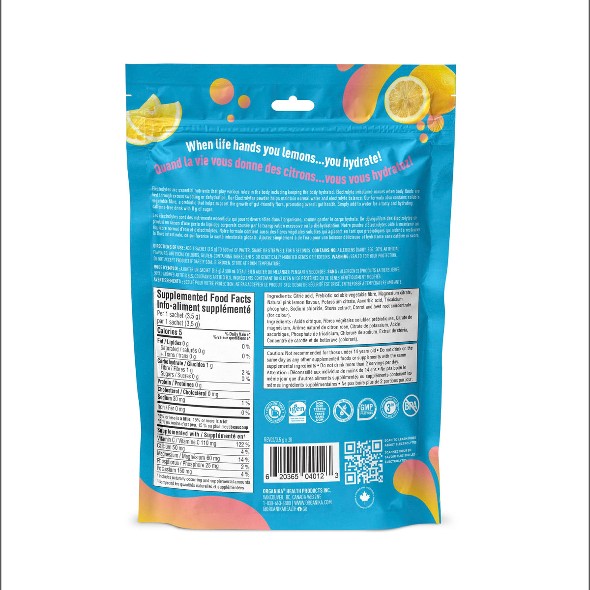 Organika Canadian-Made Electrolytes Powder |Classic Lemonade - 210g