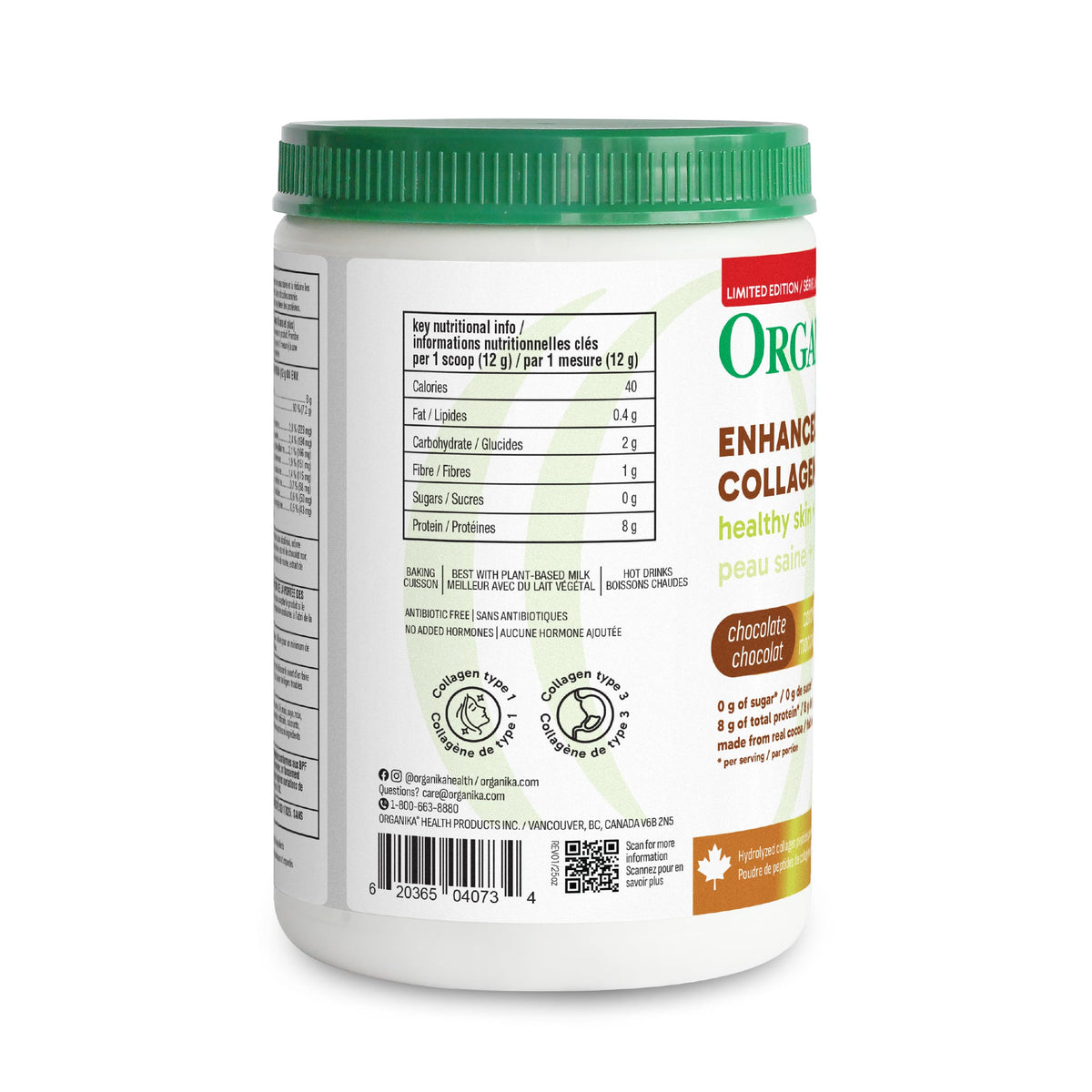 Organika Enhanced Collagen Peptides Powder (Type 1 & 3) | Unflavoured - 500g, 50 servings