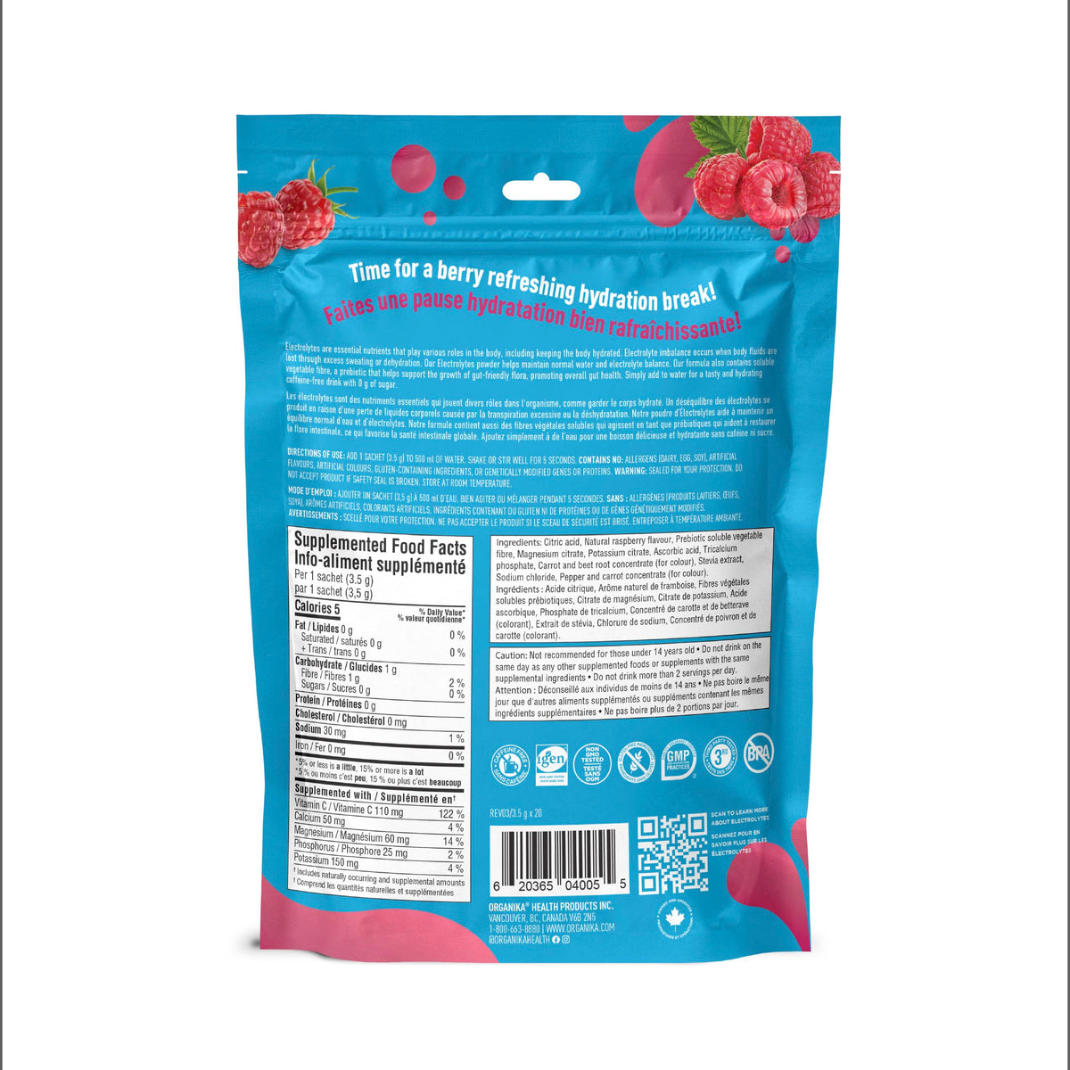 Organika Canadian-Made Electrolytes Powder |Classic Lemonade - 210g