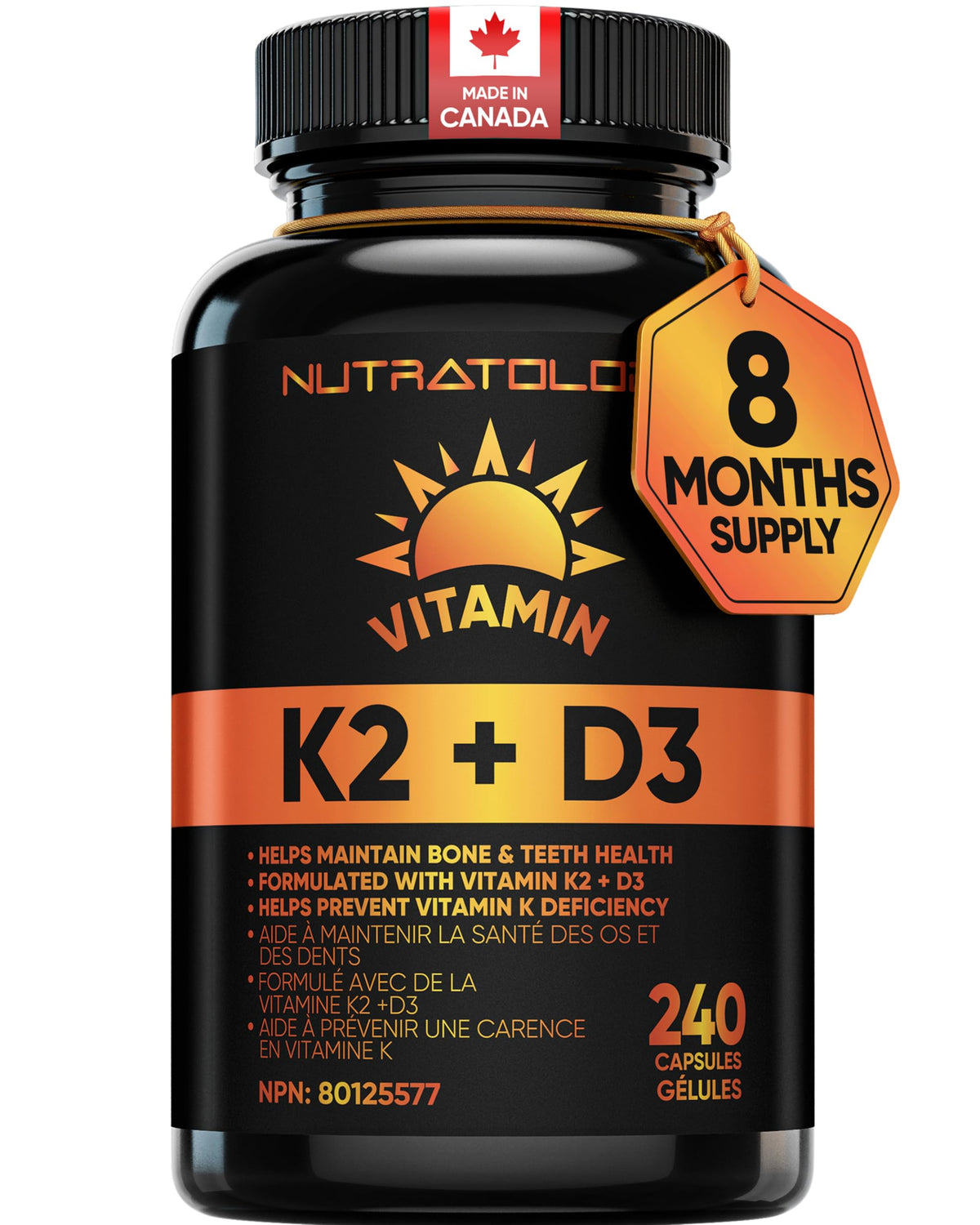 Nutratology® Vitamin K2 + D3 | Highest Potency 120 mcg/1,000 IU | 120 Count