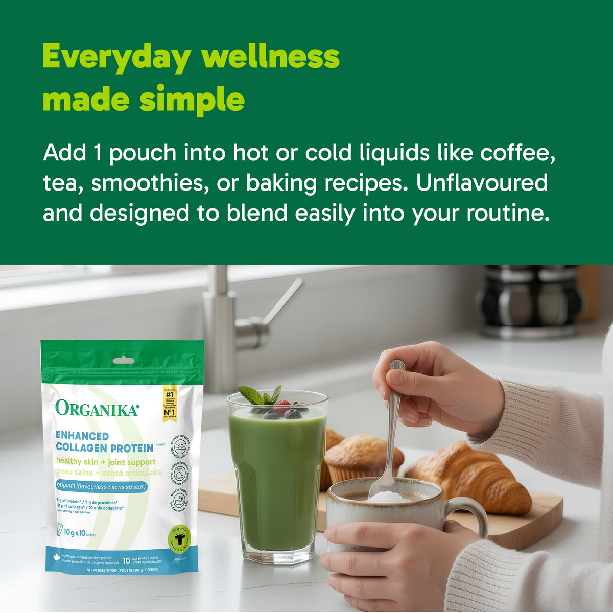 Organika Enhanced Collagen Peptides Powder (Type 1 & 3) | Unflavoured - 500g, 50 servings